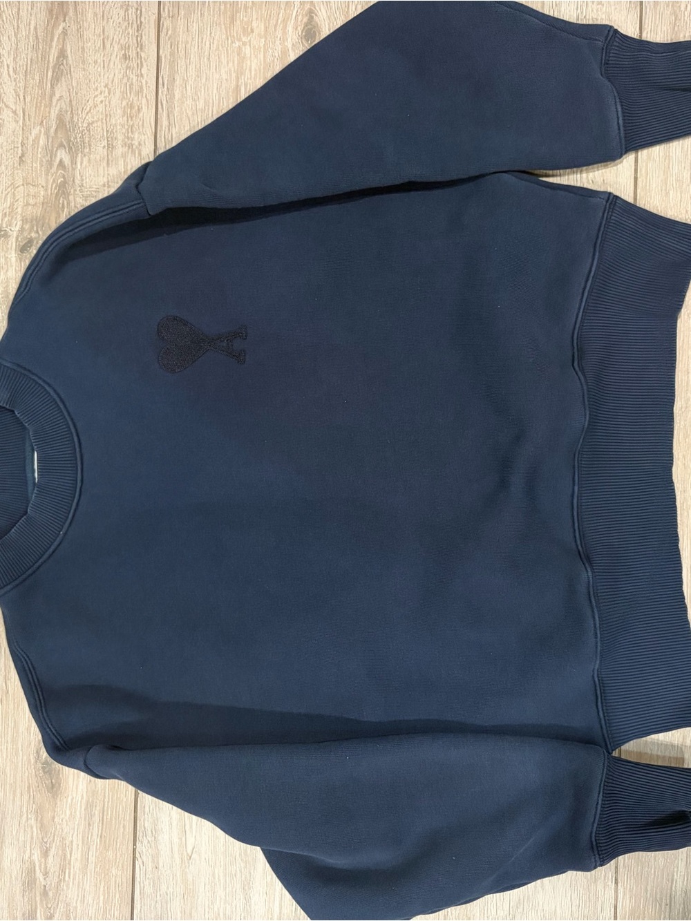 Ami Navy Crewneck Sweatshirt with Embroidered Heart Motif